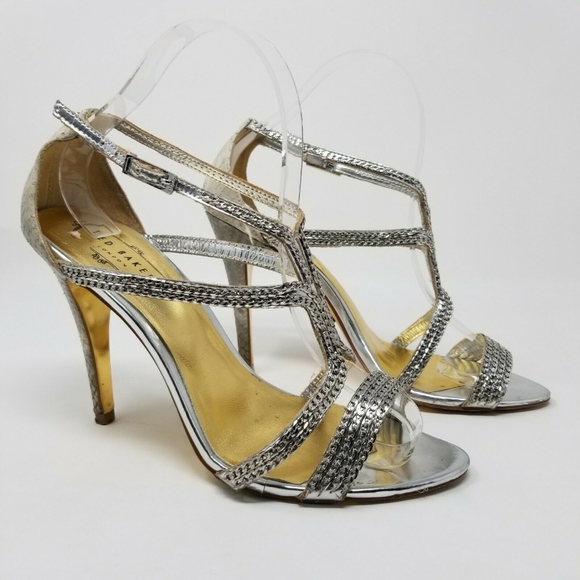 Ted Baker London Shoes - Ted Baker Tilbey Silver Chain Sandals Snake Heel